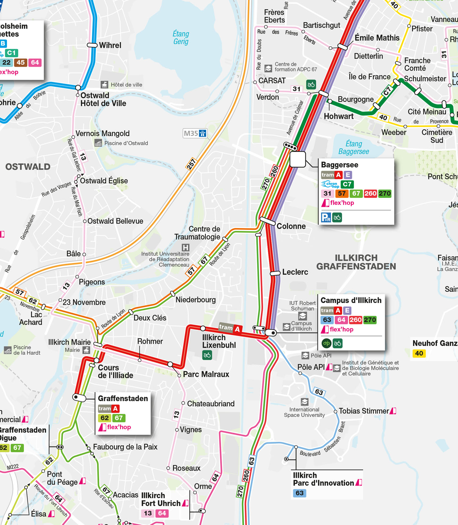 Local map of Illkirch-Graffenstaden and the Tram A line